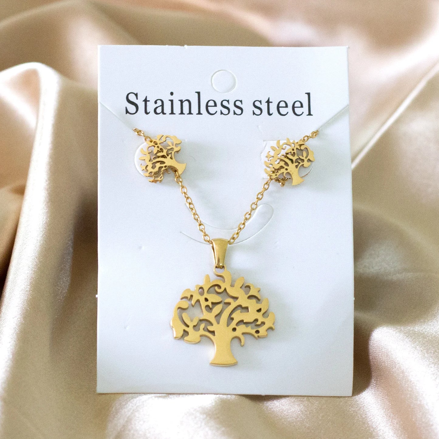 Tree of Life Jewelry Set – Stainless Steel Necklace & Earrings for Women