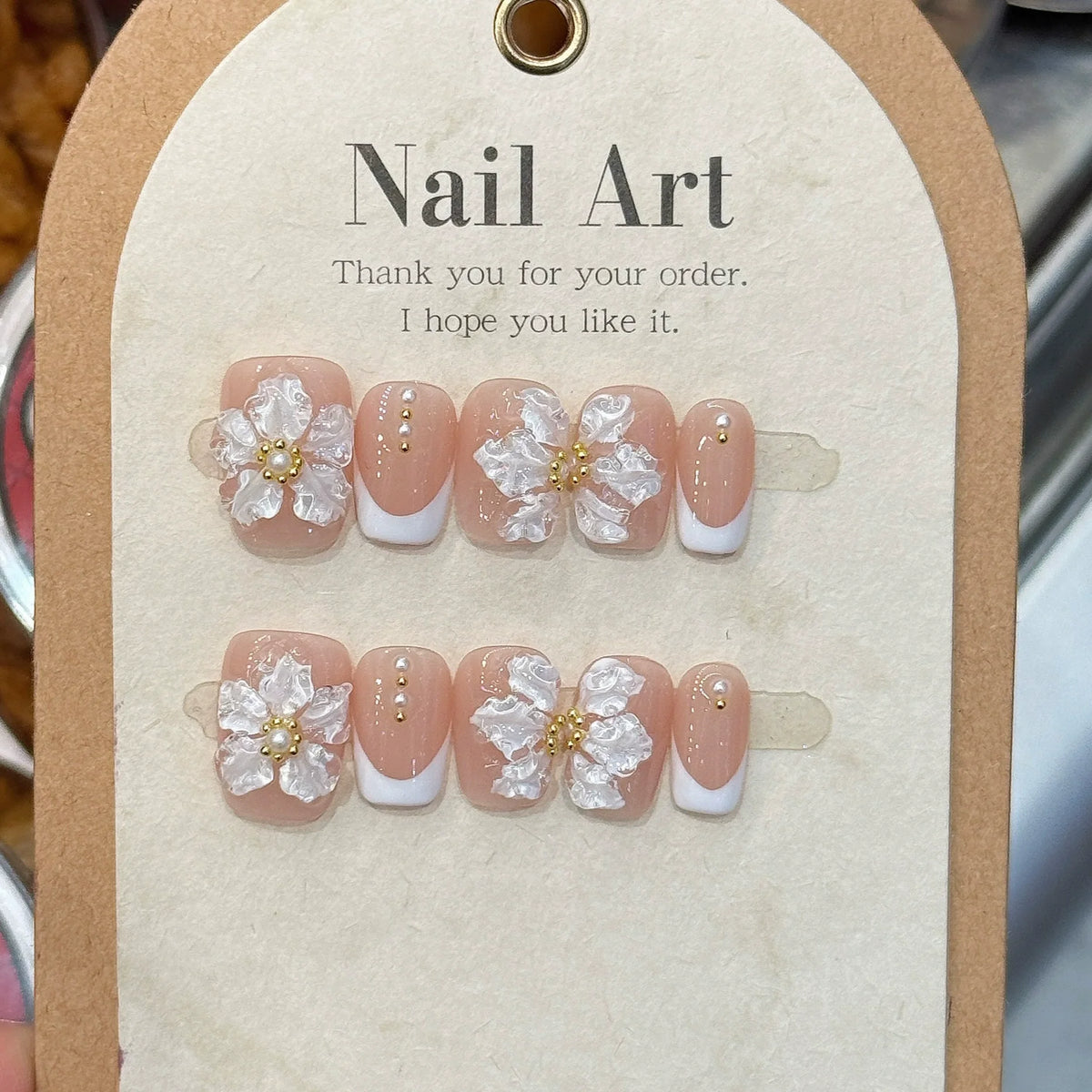 Handmade Short Square Press-On Nails - Floral & Cat Eye, 10-Piece Kit
