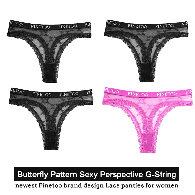 Women's Floral Lace G-String Thongs – 4-Piece Set | Butterfly T-Back Sexy Underwear (S–XL)