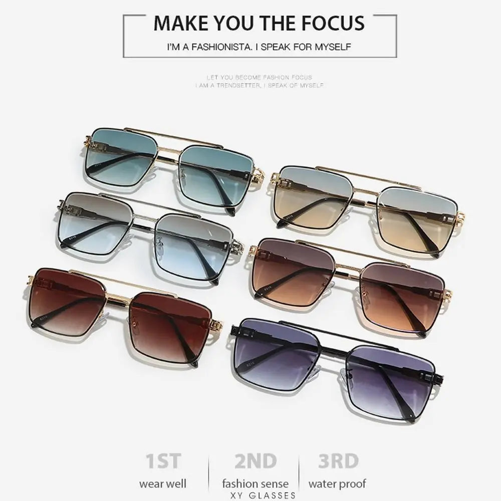 Double-Bridge Rectangle Sunglasses | Gradient Lens Options
