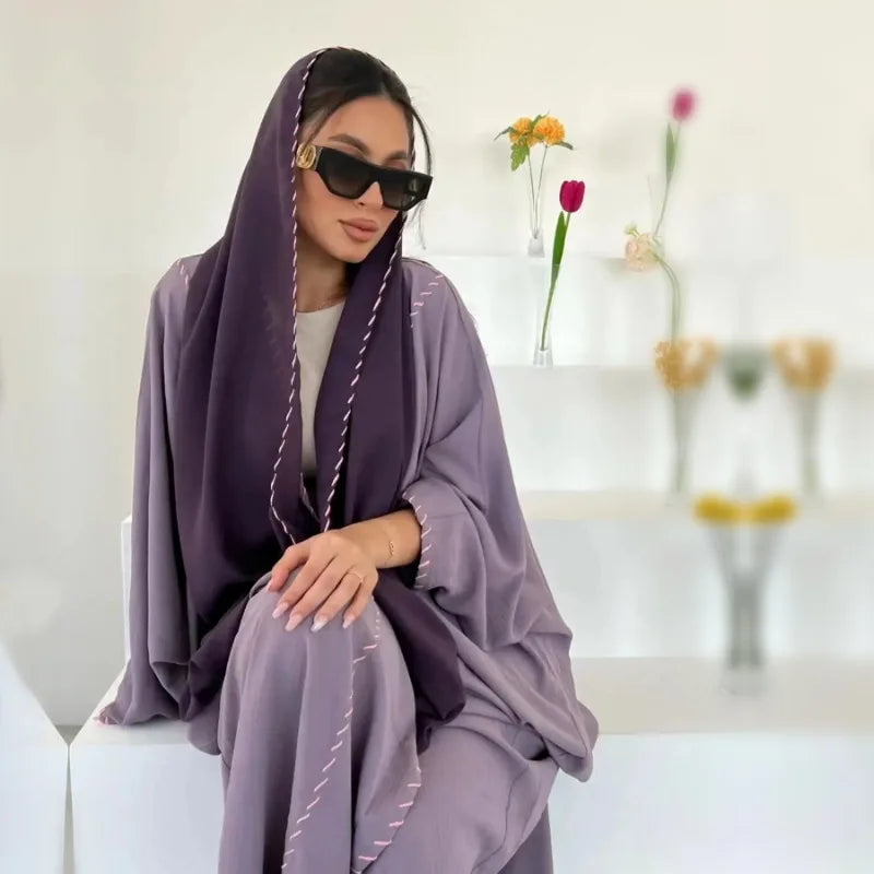 2 Piece Arabia Muslim Modest Cardigan for Women Eid Dubai Hijab Kimono Abaya Dress Luxury Islam Coat Clothing Turkish Solid Robe