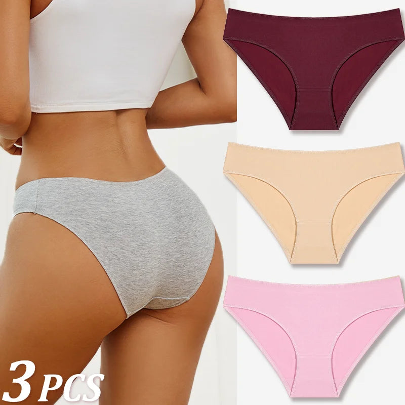 3-Pack Cotton Low-Rise Briefs – Breathable Lace-Trim Underwear for Women (S–XL, 20 Color Sets)