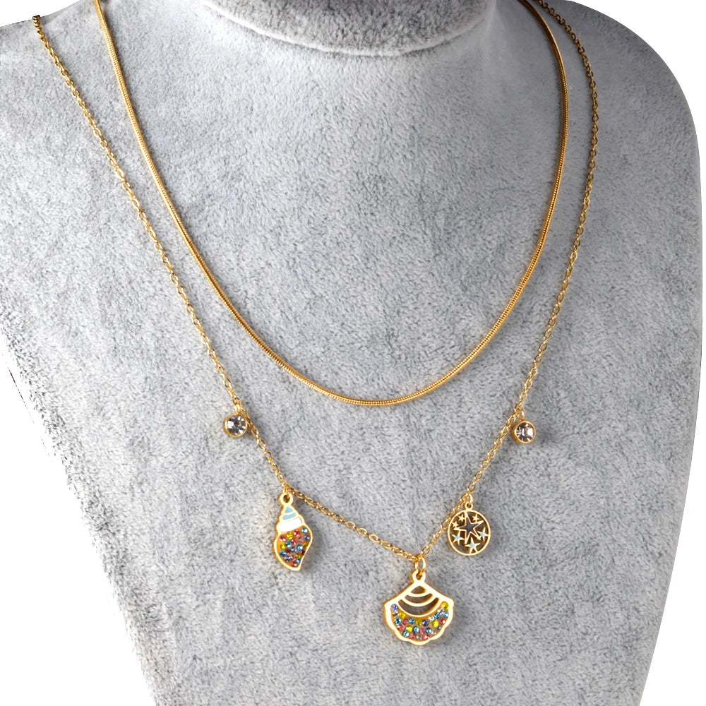 Shell Jewelry Set – 18K Gold-Plated Stainless Steel Necklace, Earrings & Bracelet for Women