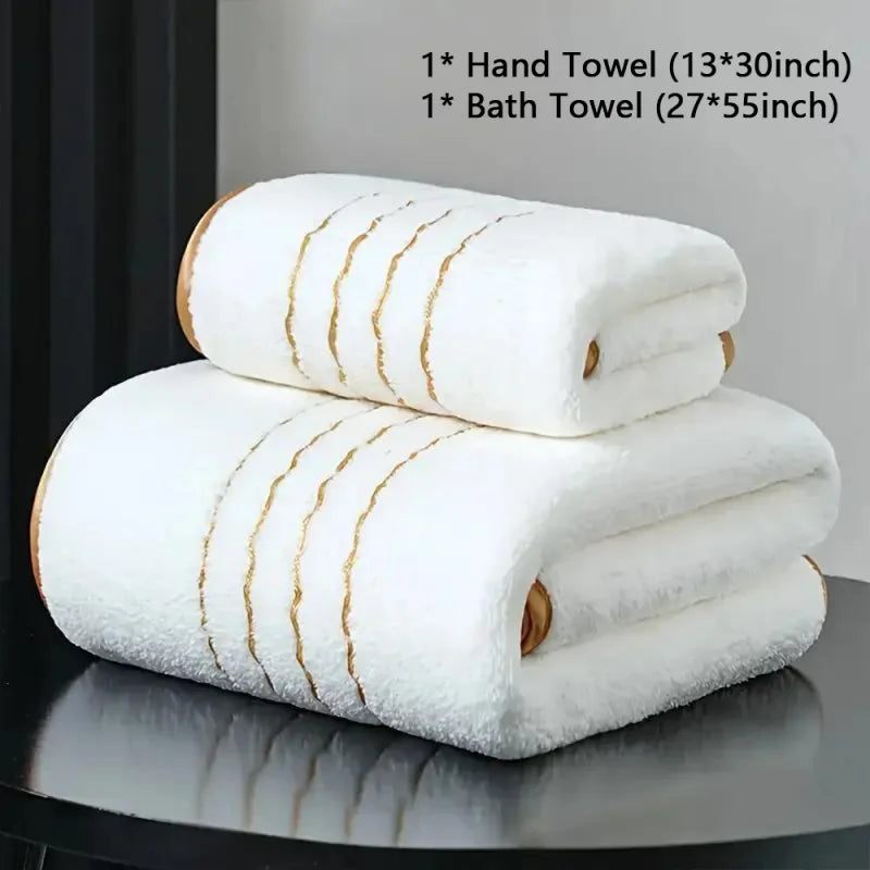 Golden Striped Coral Fleece Bath Towel Set – Ultra-Soft, Quick-Dry, Machine Washable (2, 3, 6 or 8 Pcs)