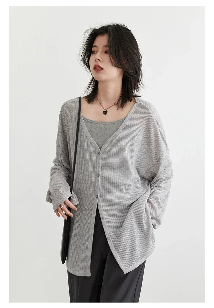 Lightweight V-Neck Button Cardigan — Sun Protection Knit | Women's Tops