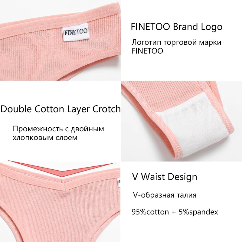 FINETOO 7Pcs Cotton Striped Brazilian Panties Women's Underwear Low-Waist Breathable Briefs Female Low-Rise T-Back Lingerie M-XL