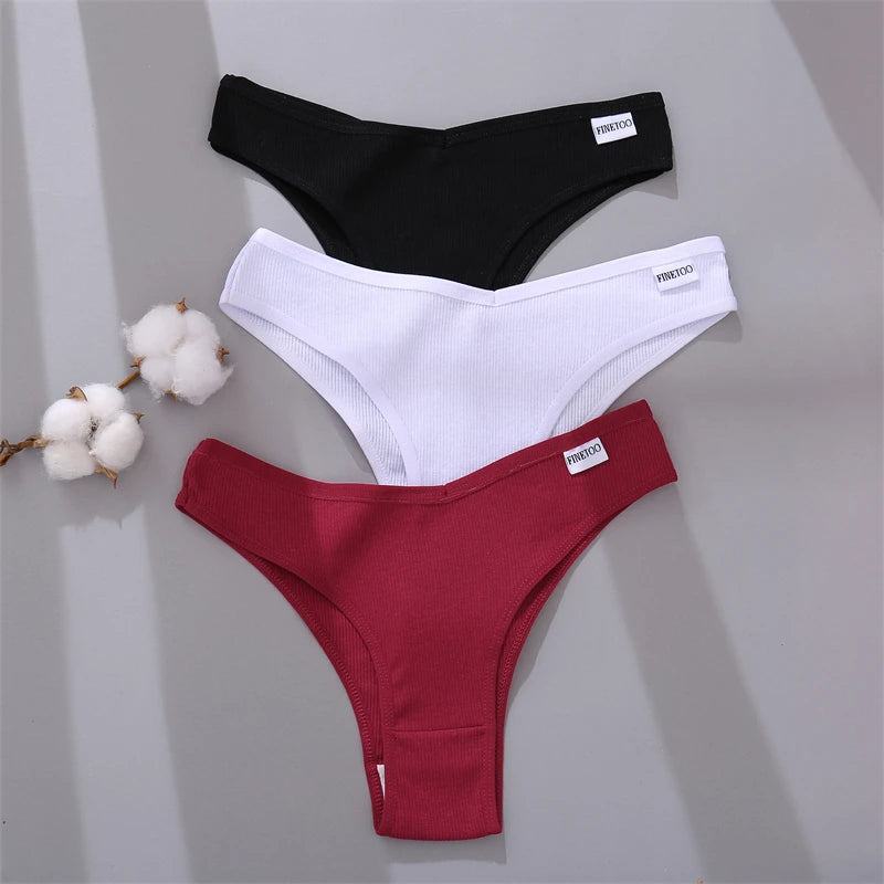 FINETOO 7Pcs Cotton Striped Brazilian Panties Women's Underwear Low-Waist Breathable Briefs Female Low-Rise T-Back Lingerie M-XL