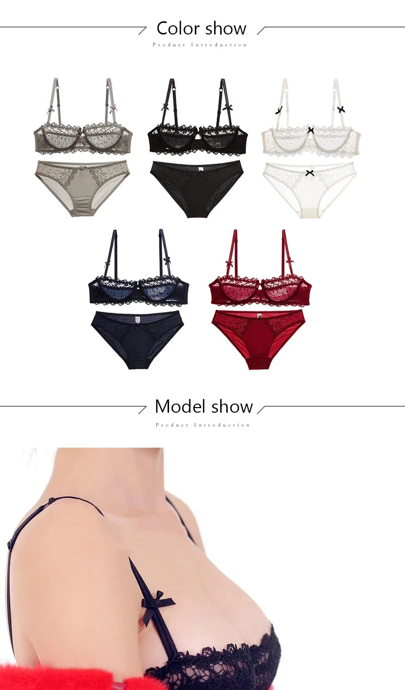 Women's Plus Size Sexy Half Cup Lace Bra | Sheer Mesh Unlined Bralette with Underwire | Natural Lift Lingerie for A-D Cup (70A–95D)