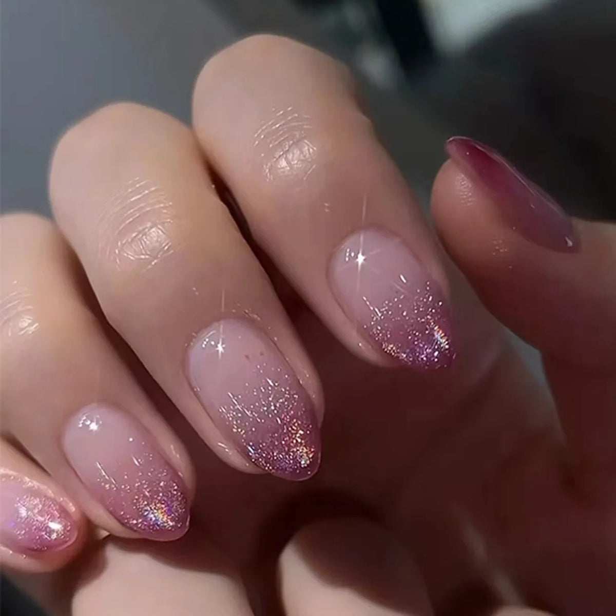 Pink Floral Press-On Nails – Almond Flower Designs, 24 Pieces