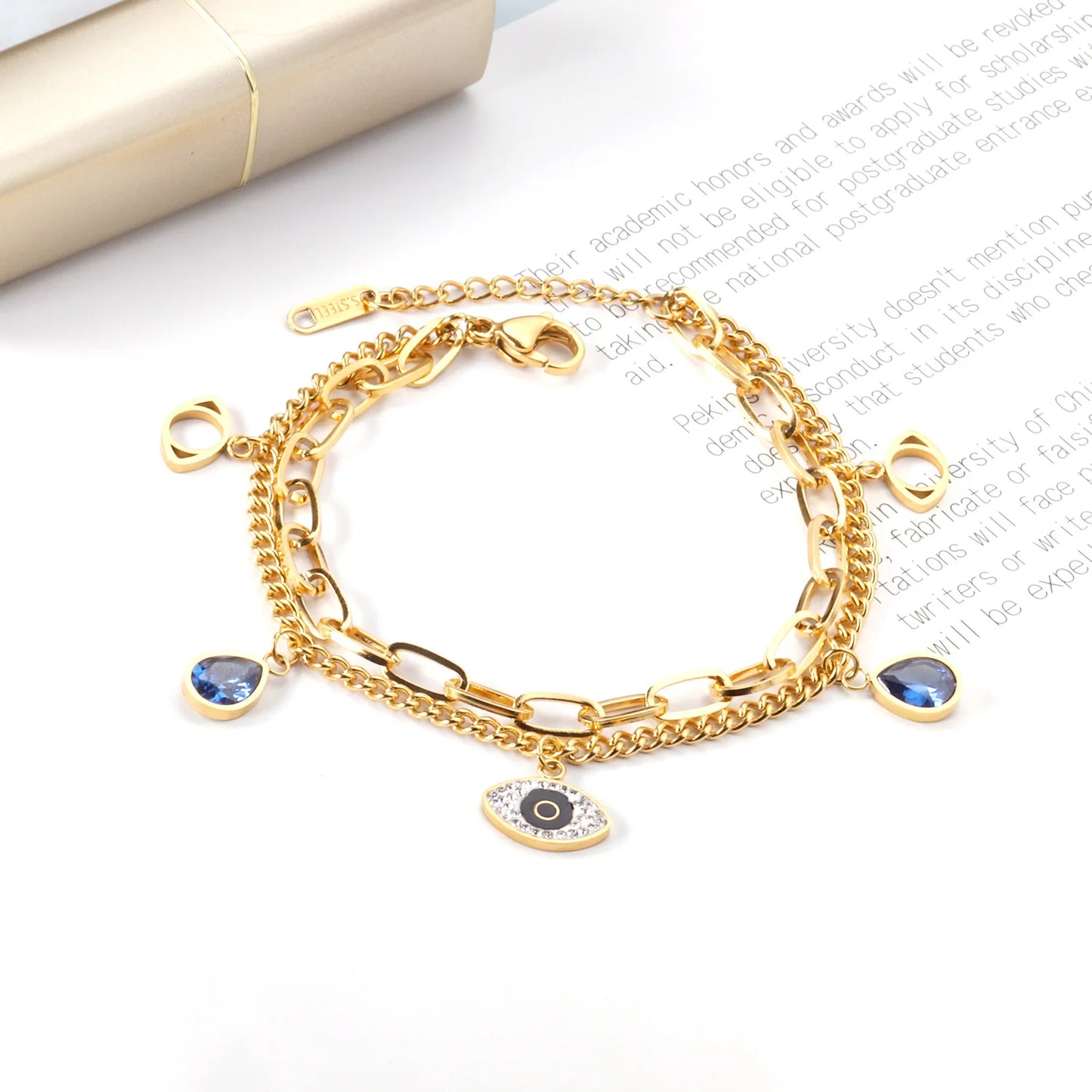 Evil Eye Bracelet – 18K Gold-Plated Stainless Steel Boho Charm Bracelet for Women