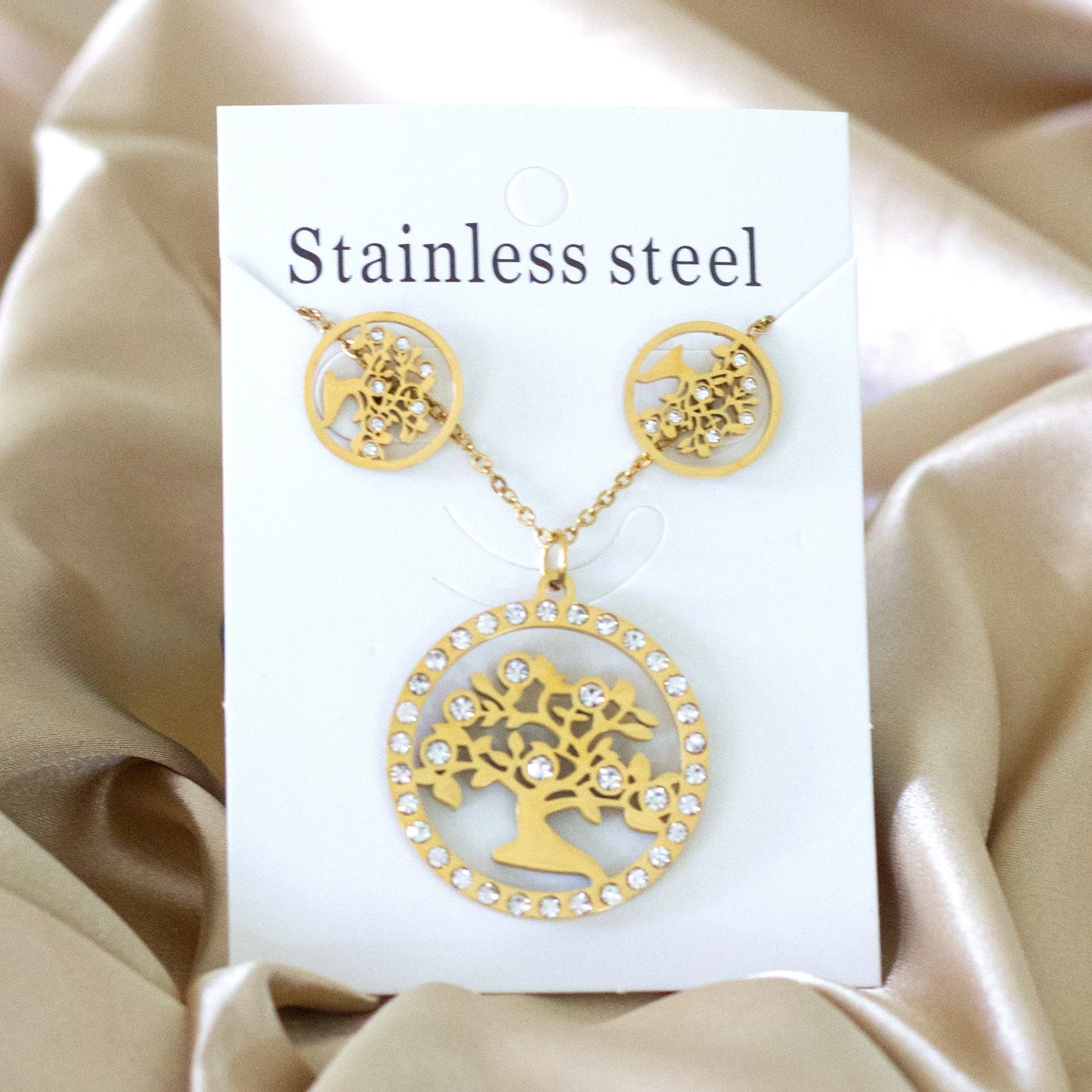 Tree of Life Jewelry Set – Stainless Steel Necklace & Earrings for Women