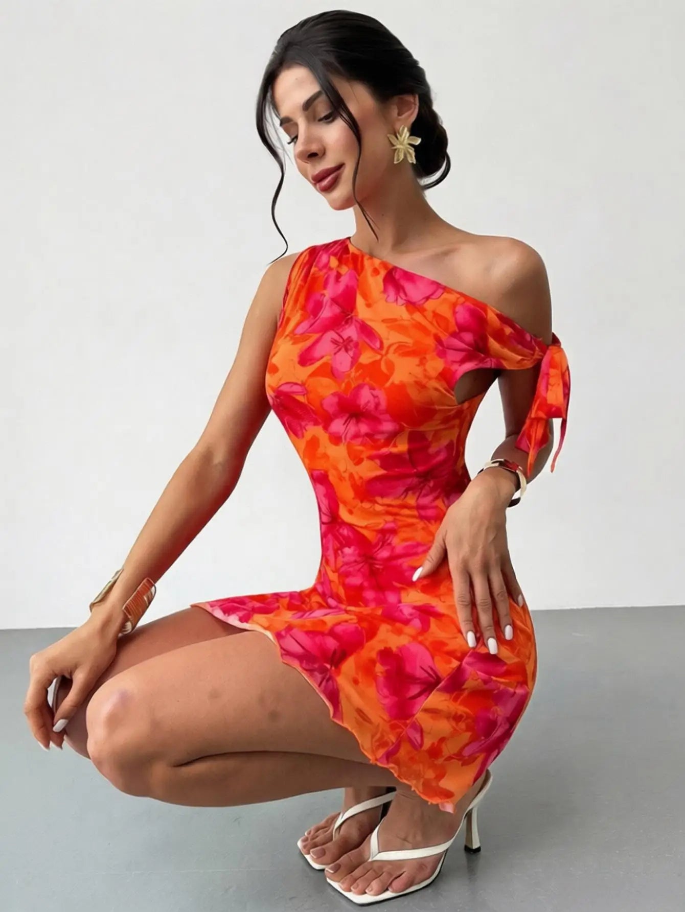Women'S Spring Summer Floral Print Vacation Casual Off-Shoulder Slouchy Strappy Sleeveless Short Skirt Dress