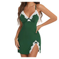 Lace Satin V-Neck Split Hem Nightgown – Sleeveless Mini Night Dress | Women's Sleepwear S–5XL