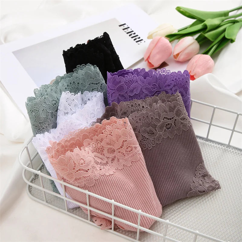 Lace Splicing Brazilian Bikini Panties – Cotton Crotch Low-Rise Underwear for Women (S–XL, 6 Colors)
