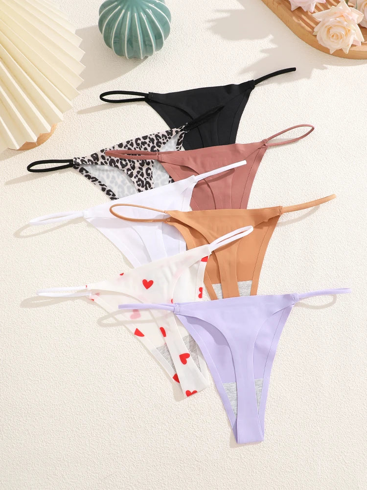 7-Pack Ice Silk Printed & Solid Thongs — Seamless Low-Rise G-String