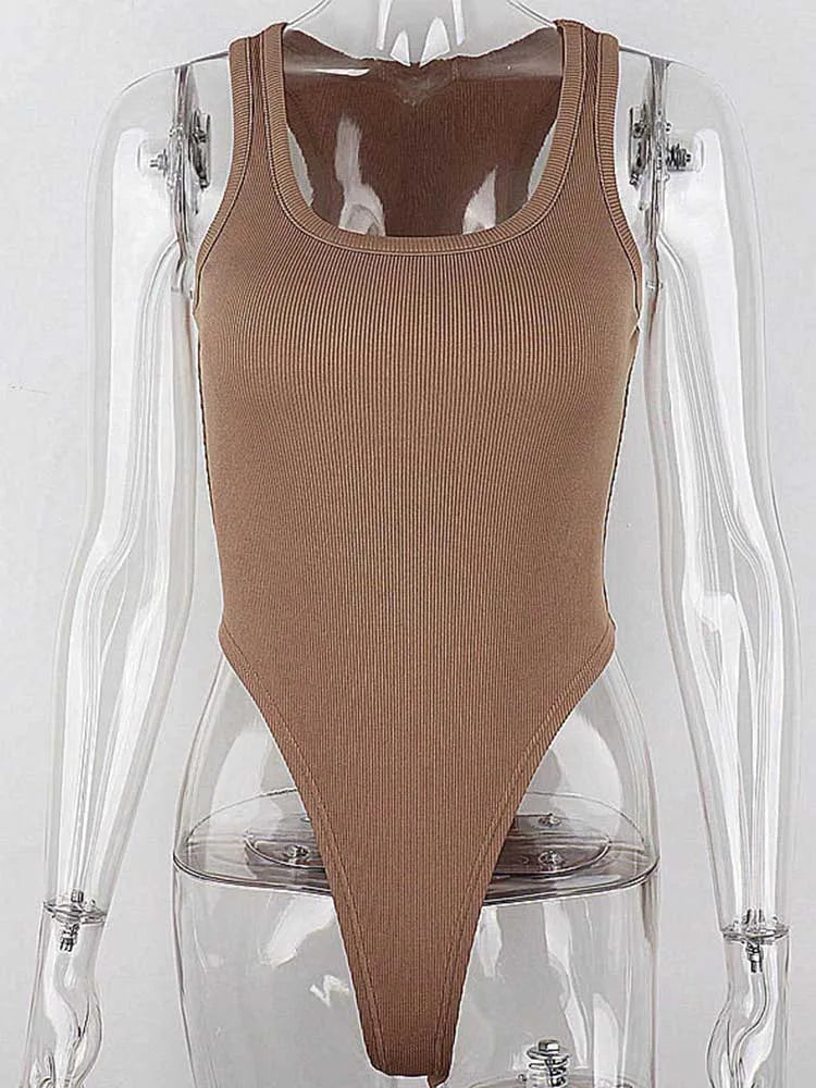 Sleeveless Knit Bodysuit – Slim Fit, High Stretch, Sexy Bodycon | Women's Clubwear & Streetwear