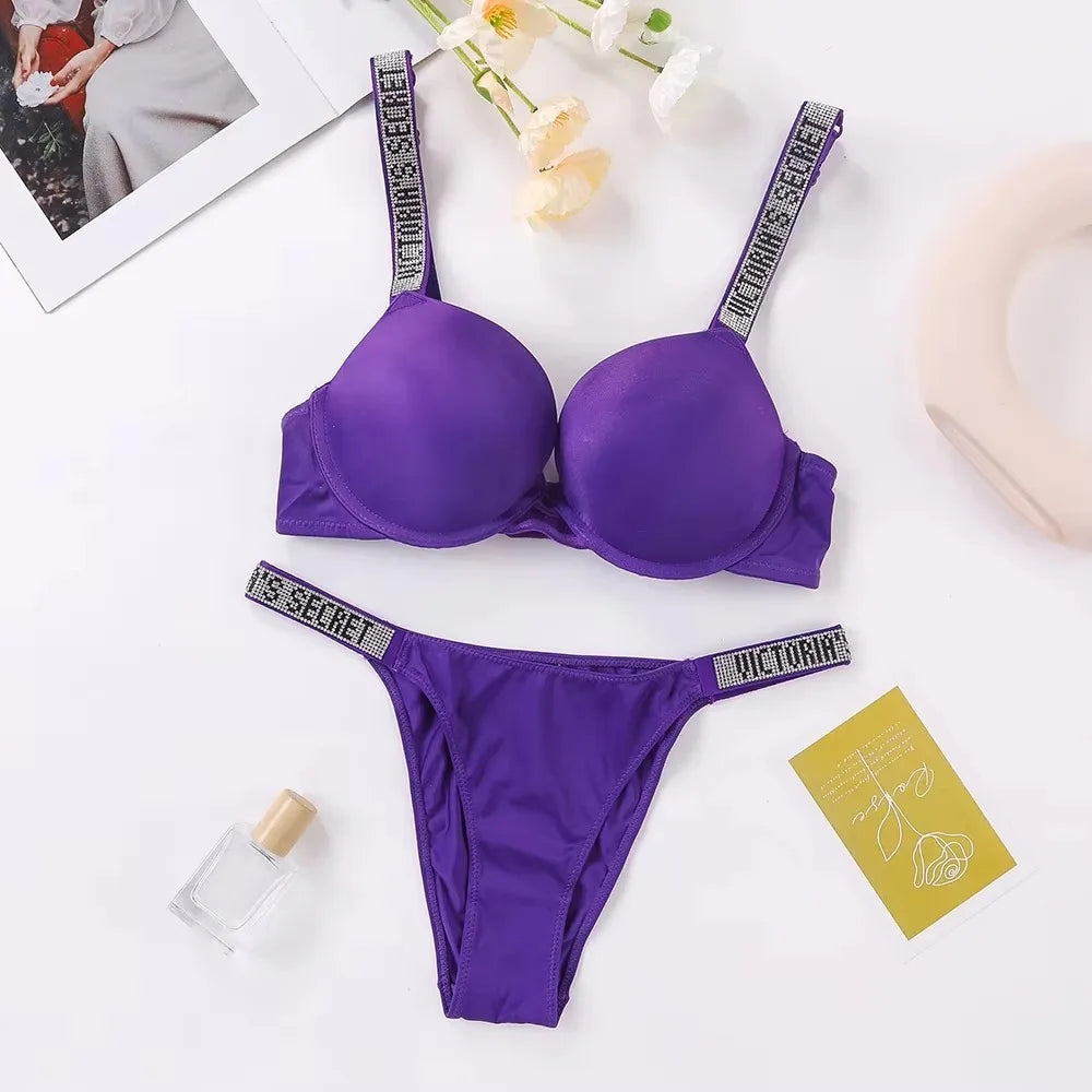 Women's Classic Lace Trim Bra & Panty Set – Supportive Underwire Lingerie