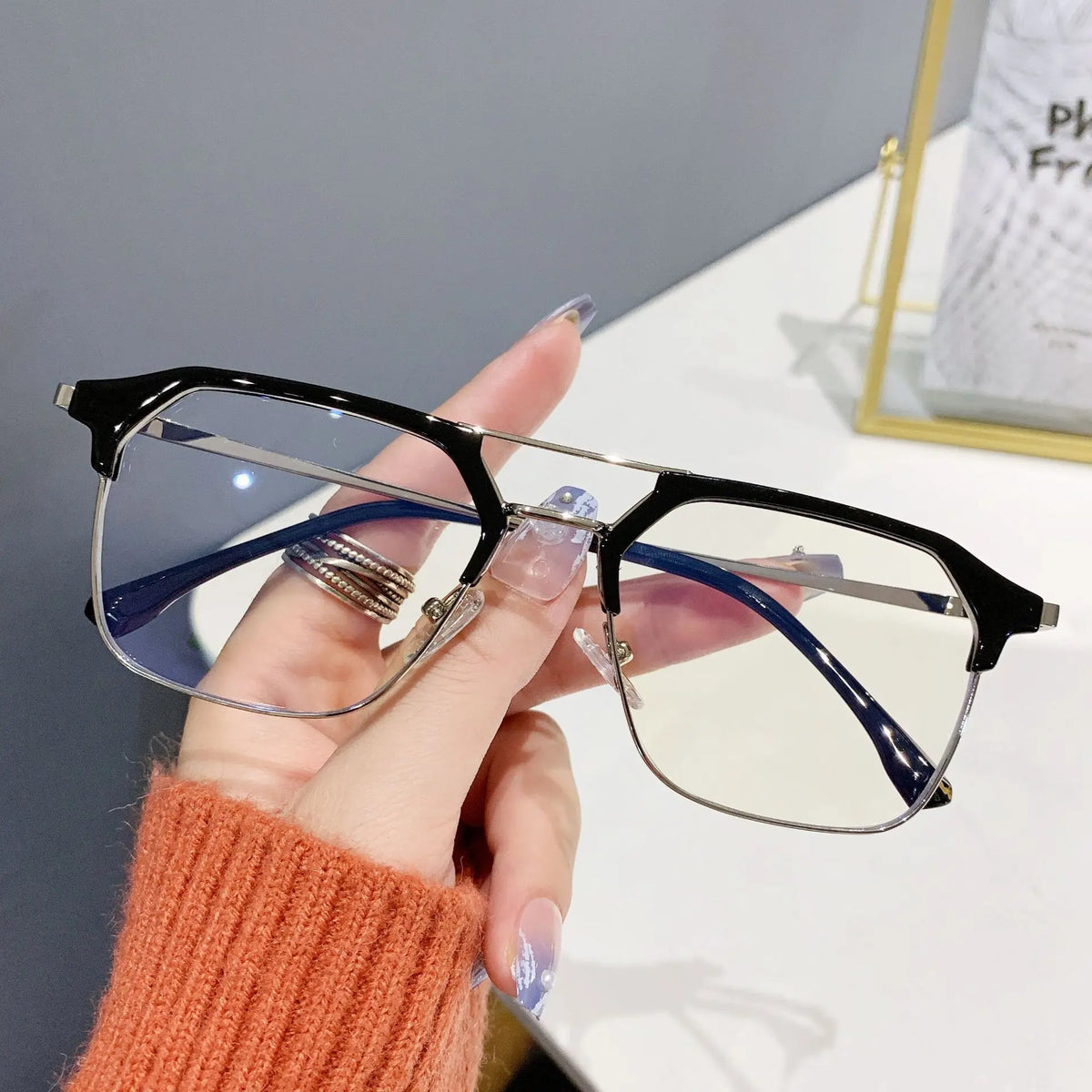 Luxury Intelligent Photochromic Myopia Glasses Double Deam Color Changing Finished Near-sighted Eyewear Men Women Minus Diopters