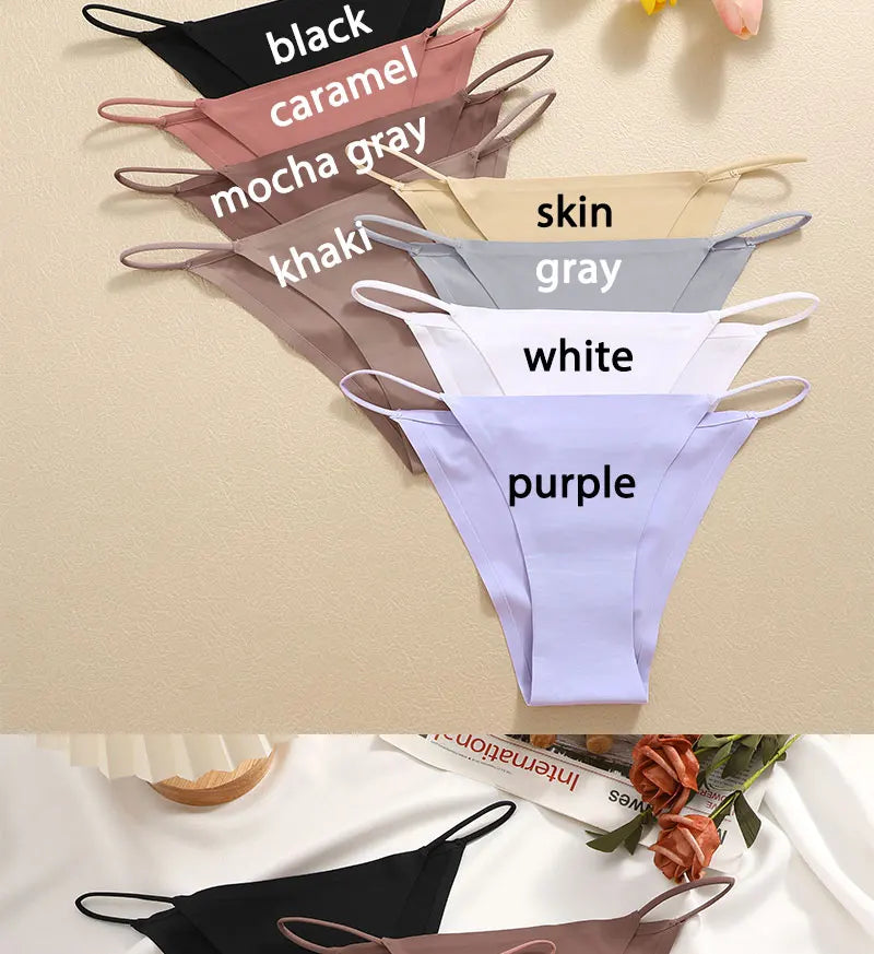 FINETOO 3Pcs Seamless Ice Silk Underwear New Color Sexy Thin Strap Briefs Girls Low Waist Breathable Panties No Trace Lingerie