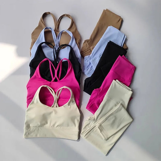 2-Piece Seamless Yoga Set – Crop Top Sports Bra & High Waist Leggings Gym Suit