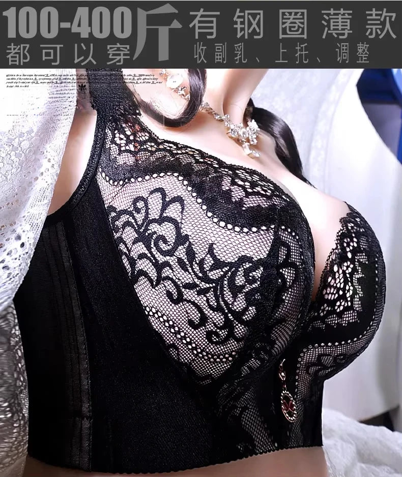Women's Plus Size Lace Push Up Bra | Sexy Underwire Full Coverage Bra for Curvy Women | Wide Side Wings C–E Cup (34–50)