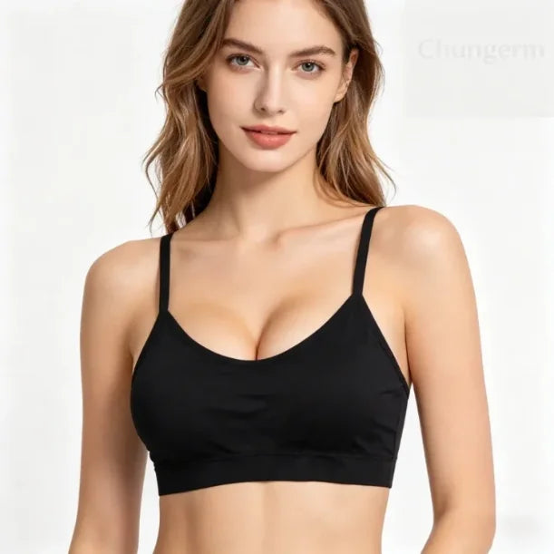 Women's Seamless Yoga Crop Top – Wire-Free, Padded, Wide Strap Activewear Tank