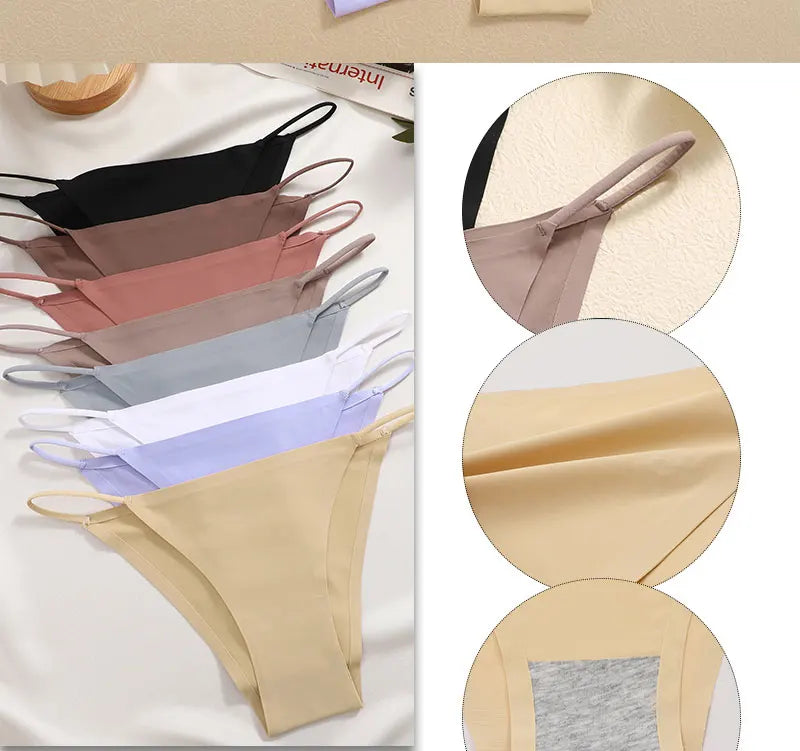 FINETOO 3Pcs Seamless Ice Silk Underwear New Color Sexy Thin Strap Briefs Girls Low Waist Breathable Panties No Trace Lingerie