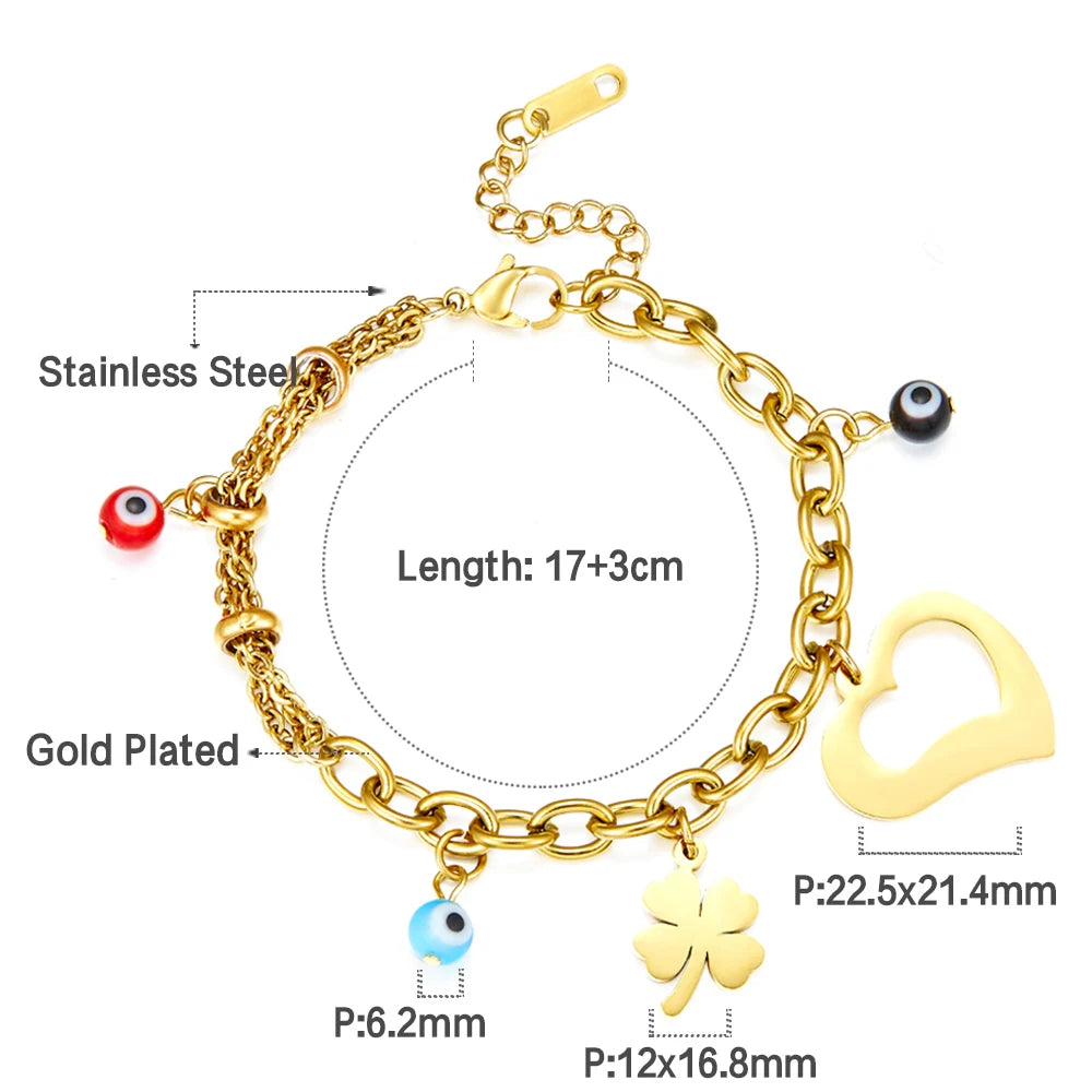 Evil Eye Bracelet – 18K Gold-Plated Stainless Steel Boho Charm Bracelet for Women