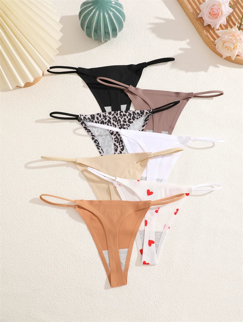 7-Pack Ice Silk Printed & Solid Thongs — Seamless Low-Rise G-String