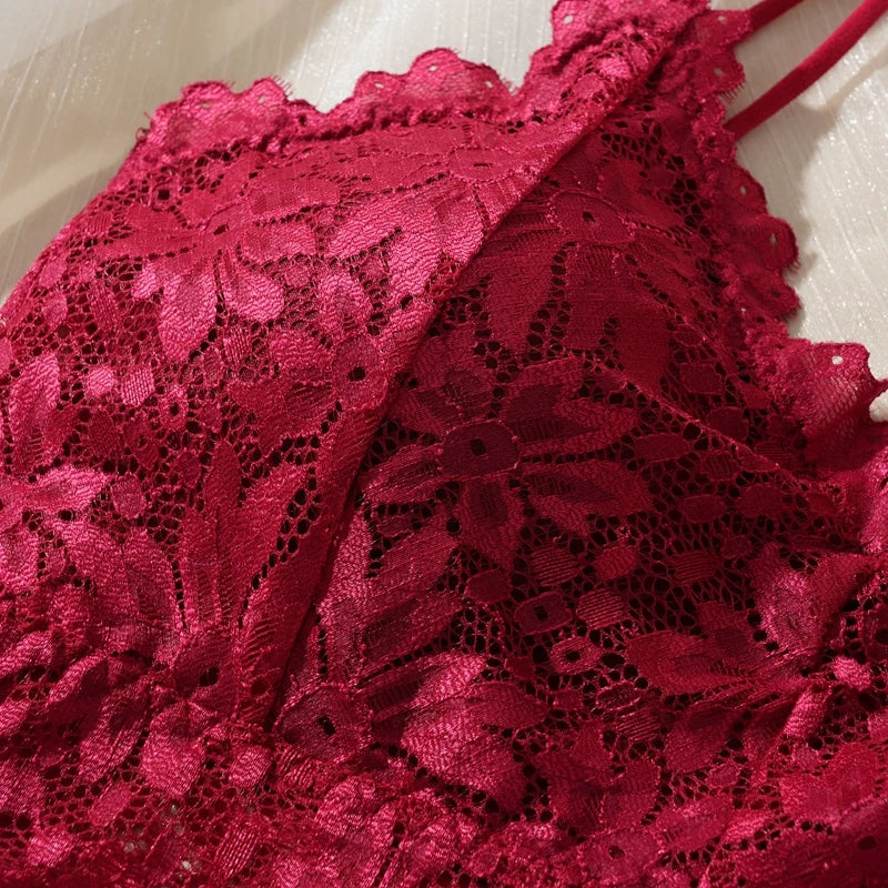Floral Lace Longline Bralette & Boyshort Set — Wire-Free Padded | Women's Lingerie