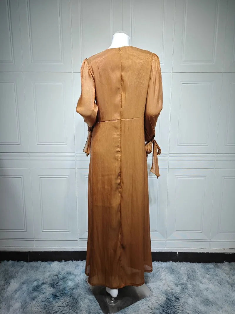 Ramadan Arabic Muslim Modest Satin Abaya for Women Elegant Eid Dubai Fit-and-flare Dress Islam Holiday Outfit Turkey Kaftan Robe