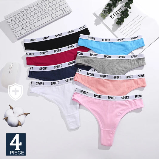 4-Pack Cotton Thong Panties Set – Soft Low Rise G-String Underwear