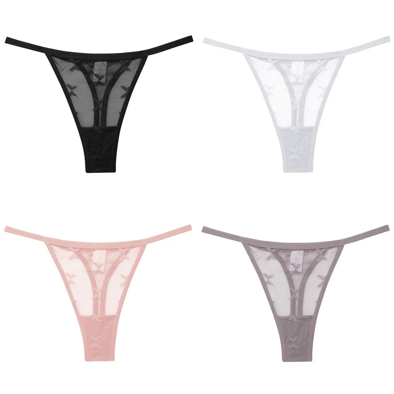 FINETOO 4Pcs/set Lace Thongs Sexy Low Waist Bikini Panties S-XL Lace G-string Underpants Comfortable T-Back Underwear Lingerie