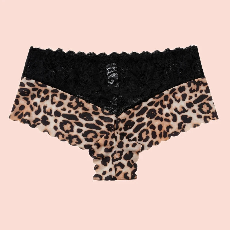 Leopard Print Lace Boyshorts Panty | Soft Breathable Mid-Rise Underwear | Sexy Women's Lingerie