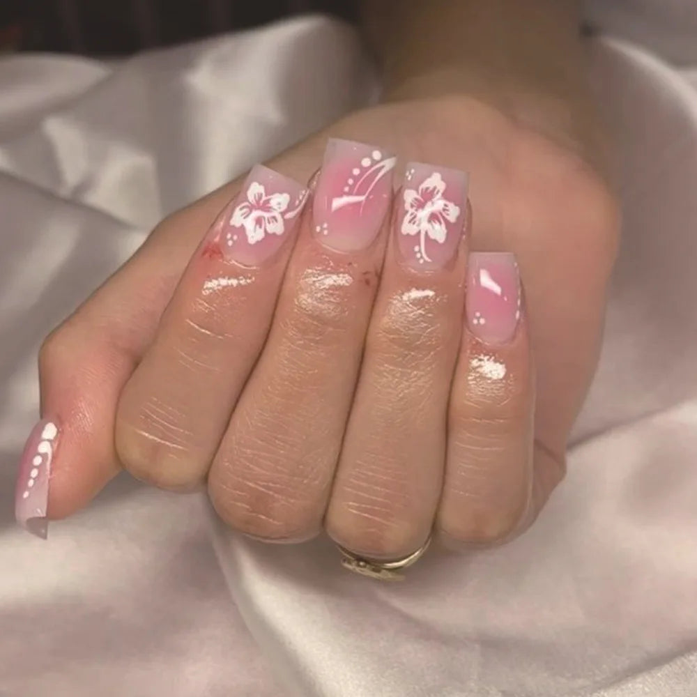 Short Ballerina Press-On Nails – Ombre Gradient Designs, 24 Pieces