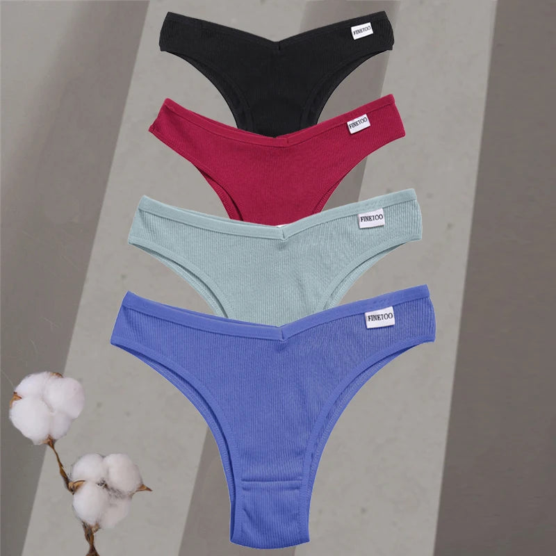 4-Pack Cotton Brazilian Panties – Low-Rise Solid Color Underwear for Women (M–XL, 14 Color Sets)