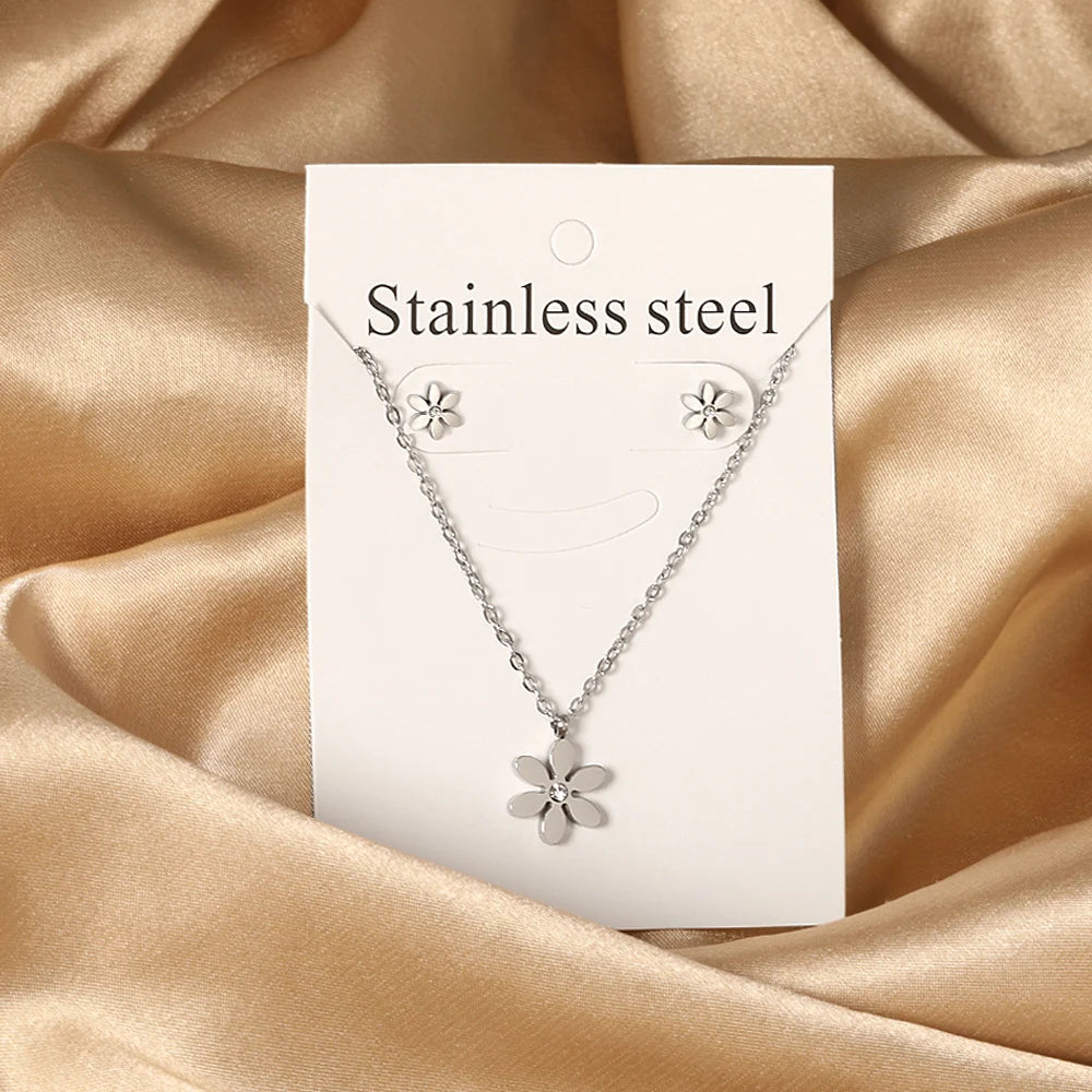LUXUKISSKIDS Fashion Water Drop Choker Necklace Earrings Sets Stainless Steel Woman/Girls Luxury Jewelry Set Wedding Accessories
