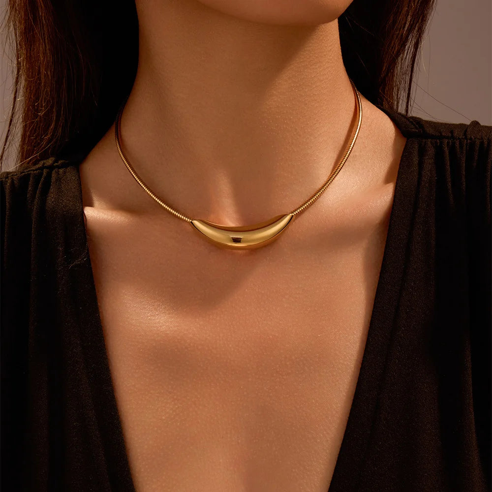 Snake Bone Chain Choker – French Statement Metal Tube Collar Necklace for Women