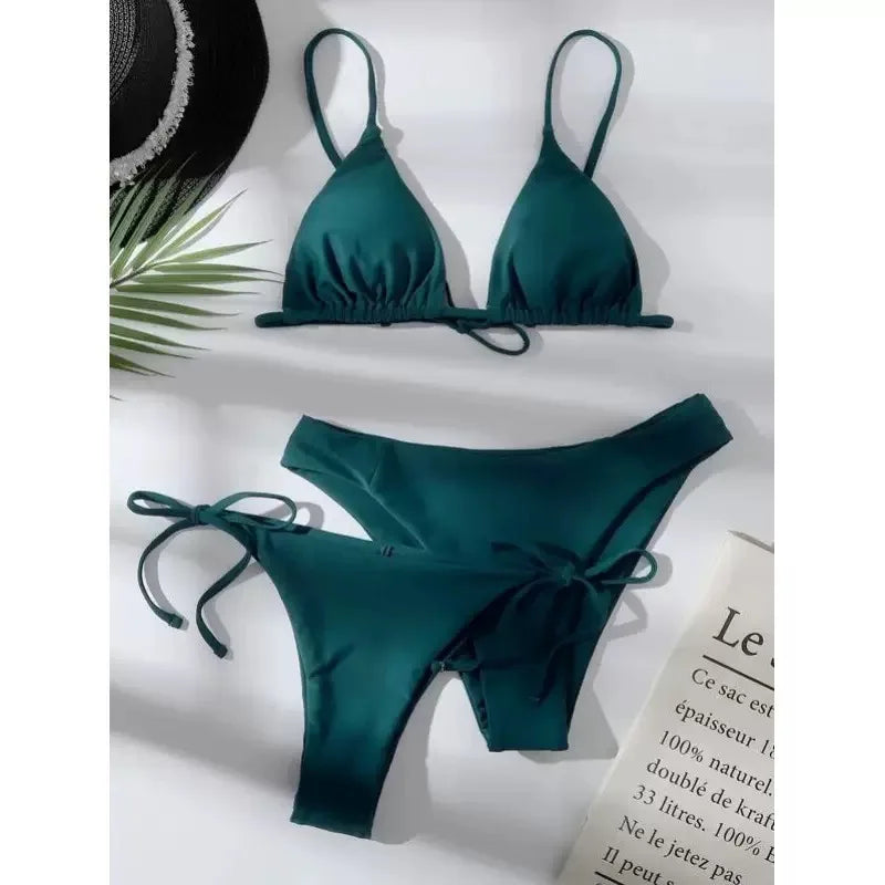 3-Piece Bikini Set — Triangle Top with Low & Mid Waist Bottoms | Women's Swimwear