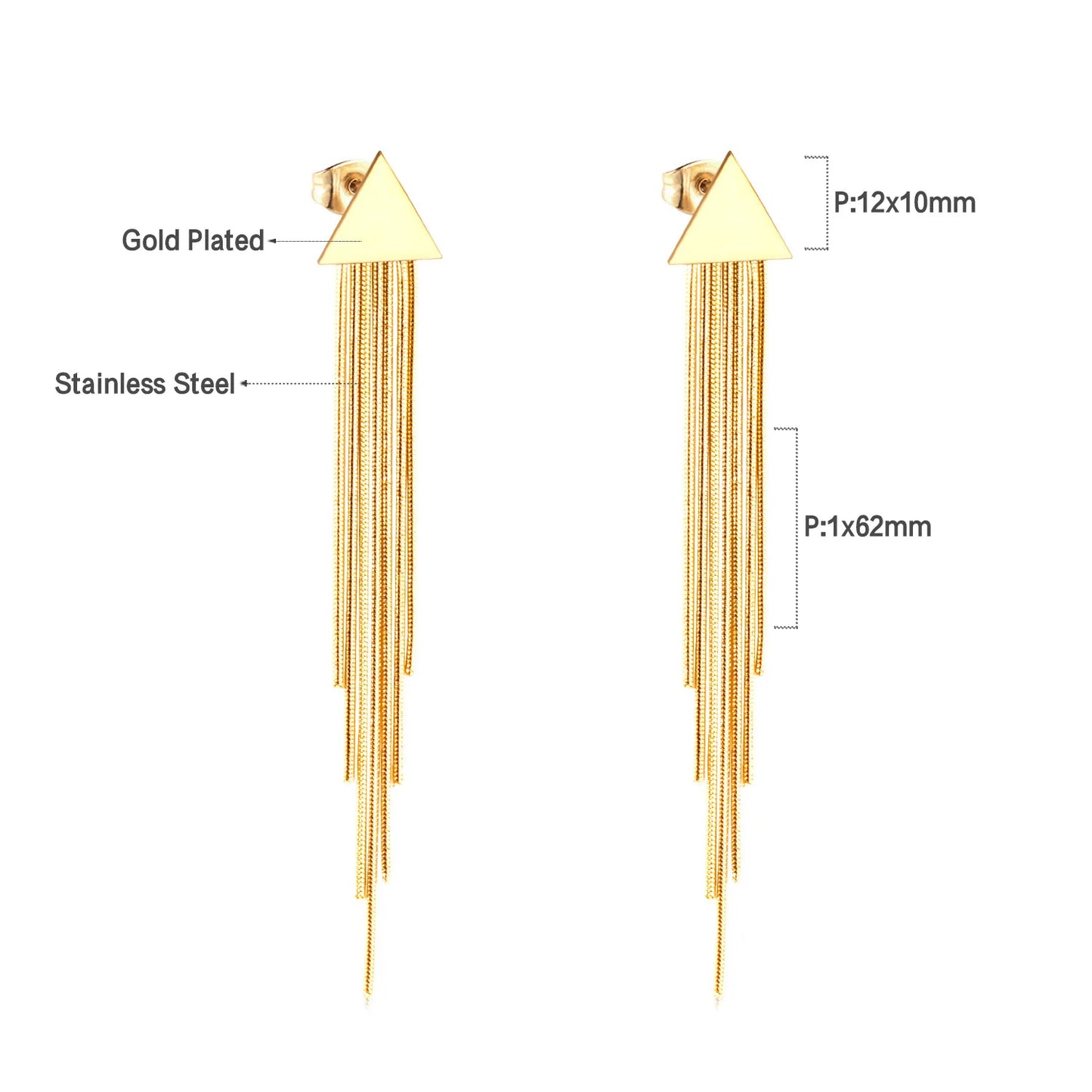 Long Tassel Drop Earrings – 18K Gold-Plated Stainless Steel Dangle Earrings for Women