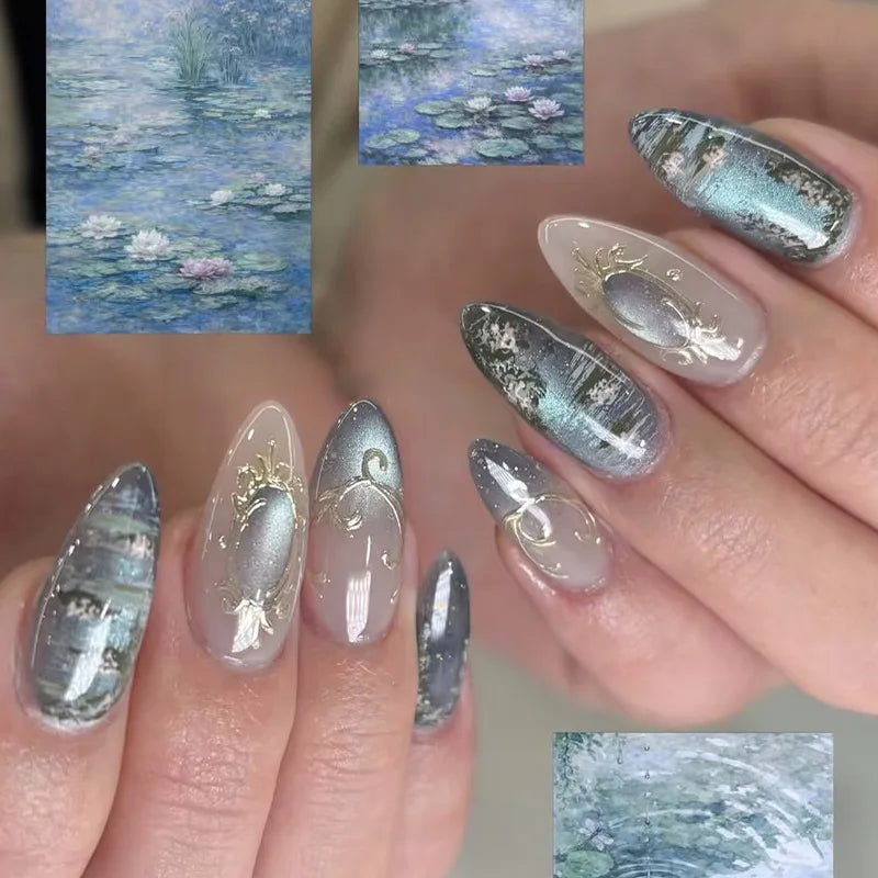 Short Almond Cat Eye Press-On Nails - Glossy Glitter, 24 Pieces