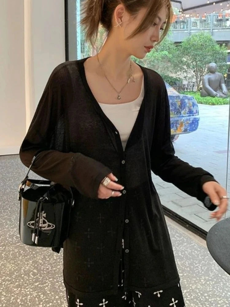 Lightweight V-Neck Button Cardigan — Sun Protection Knit | Women's Tops