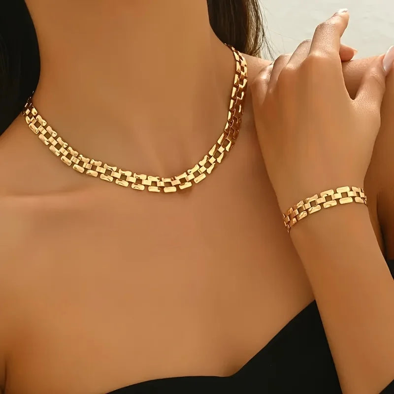 Cubic Heart Jewelry Set – 18K Gold-Plated Stainless Steel Necklace & Bracelet for Women