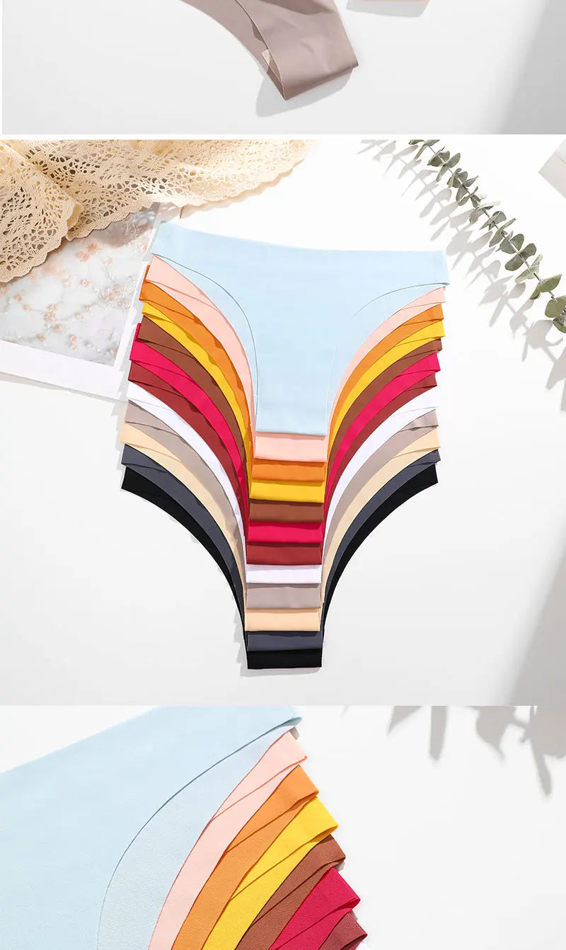 FINETOO 3Pcs/Set Ice Silk Seamless Underwear Low Waisted Brazilian Pants Breathable High Elasticity Lingerie Intimates Panties