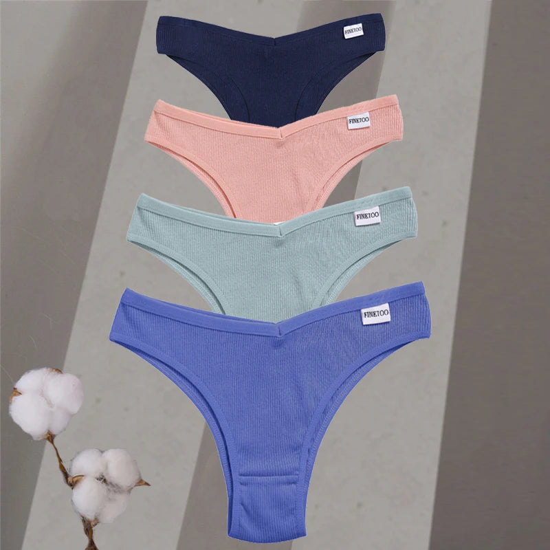 4-Pack Cotton Brazilian Panties – Low-Rise Solid Color Underwear for Women (M–XL, 14 Color Sets)