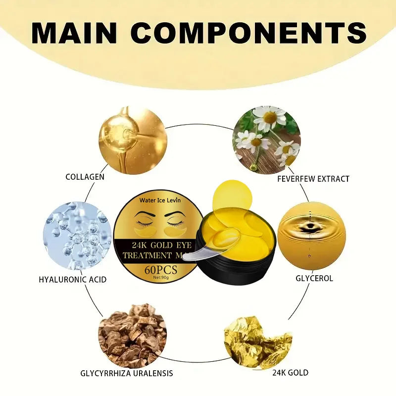 24K Gold Collagen Eye Masks – Reduce Dark Circles, Puffiness & Fine Lines (60 Patches)