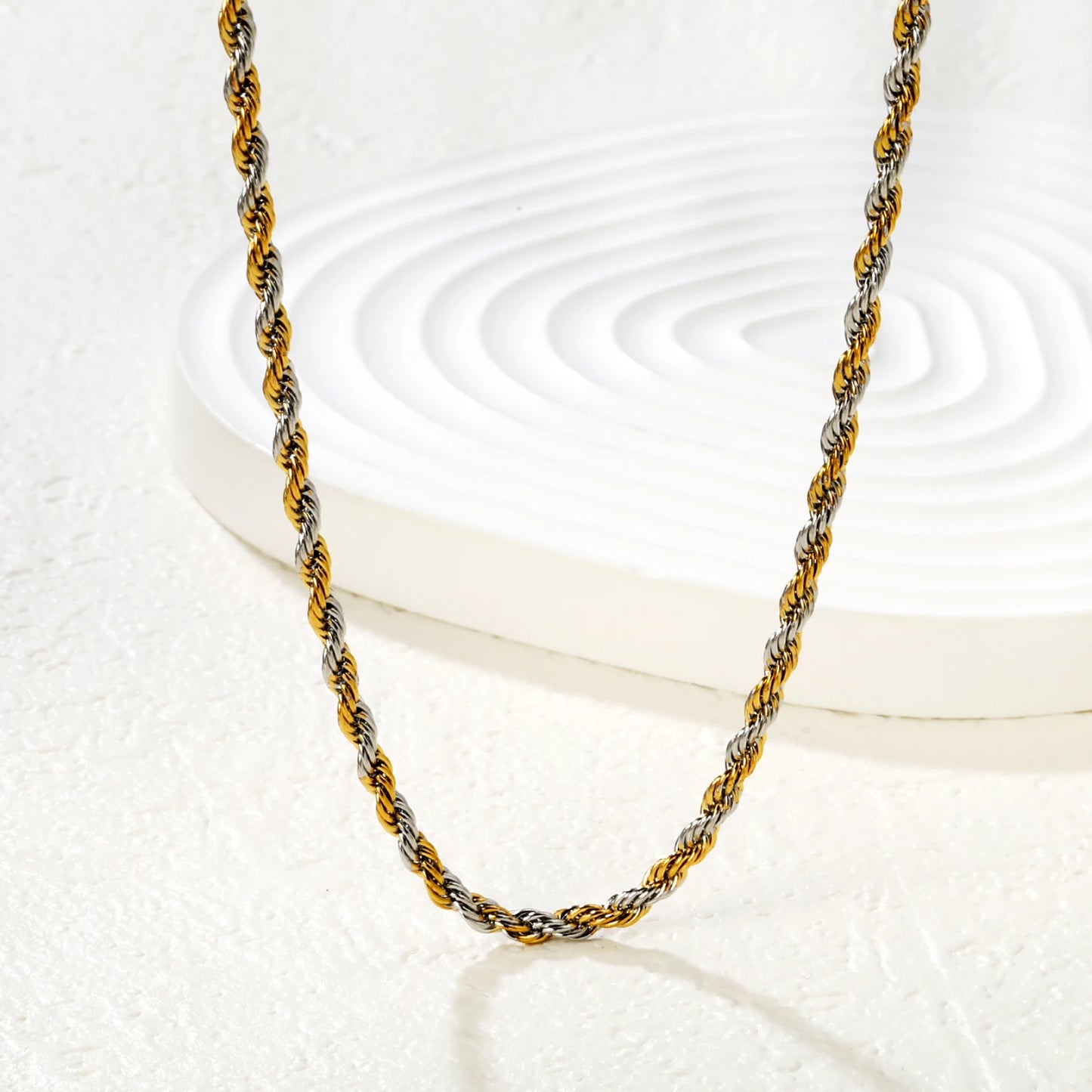 Twisted Rope Chain Necklace – 3mm Punk Stainless Steel Long Necklace for Men & Women