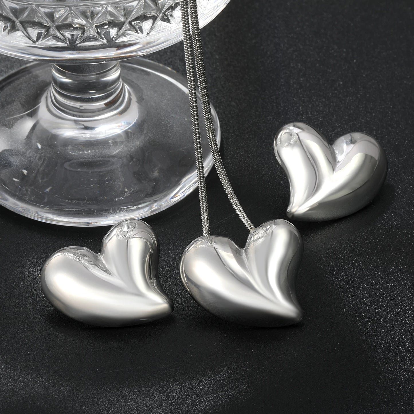 LUXUKISSKIDS Fashion Cubic Love Heart Minimalist Jewelry Set Necklace Earrings Bracelets Stainless Steel Women Party Accessories