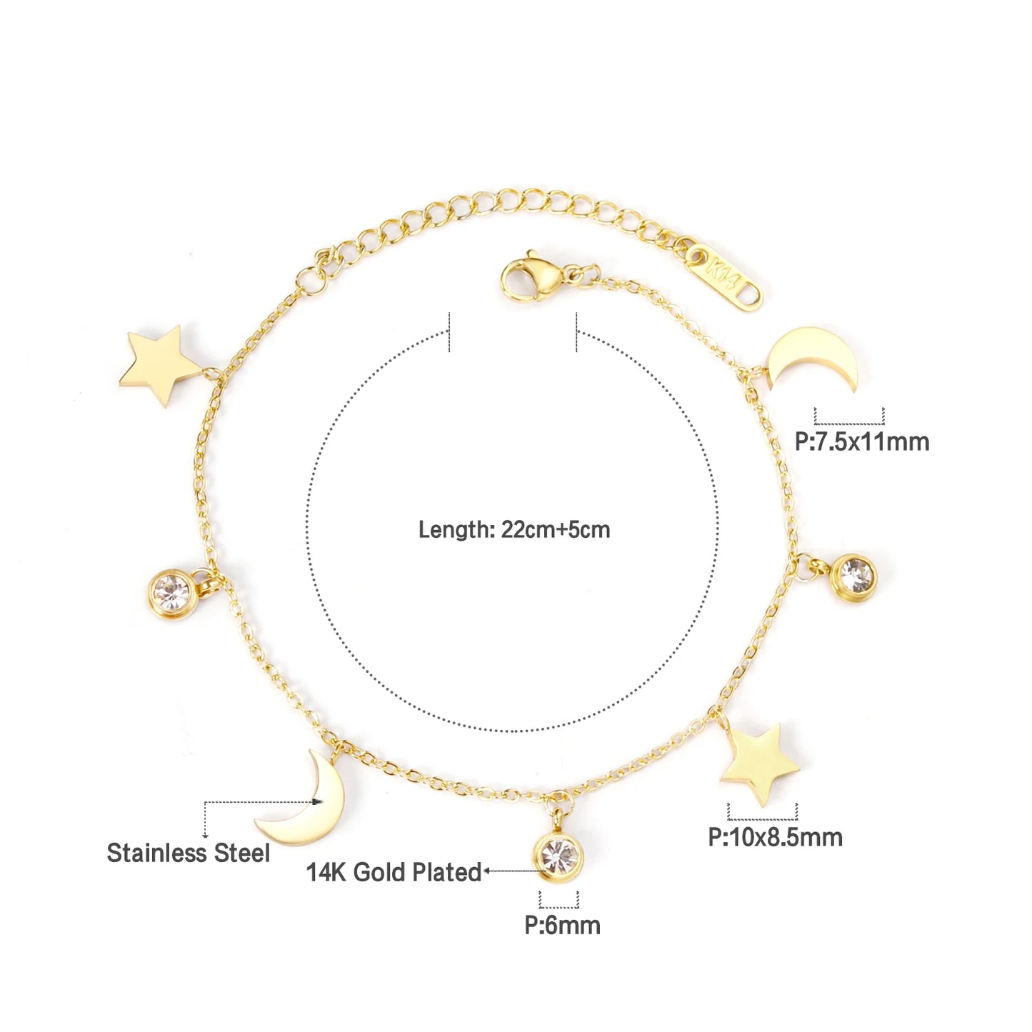 Evil Eye Bracelet – 18K Gold-Plated Stainless Steel Boho Charm Bracelet for Women