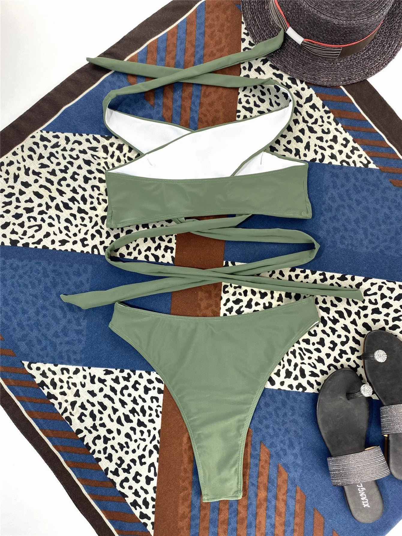 Cross Halter Hollow-Out Bikini Set — High Neck Wrap Top & High Waist Bottoms | Women's Swimwear